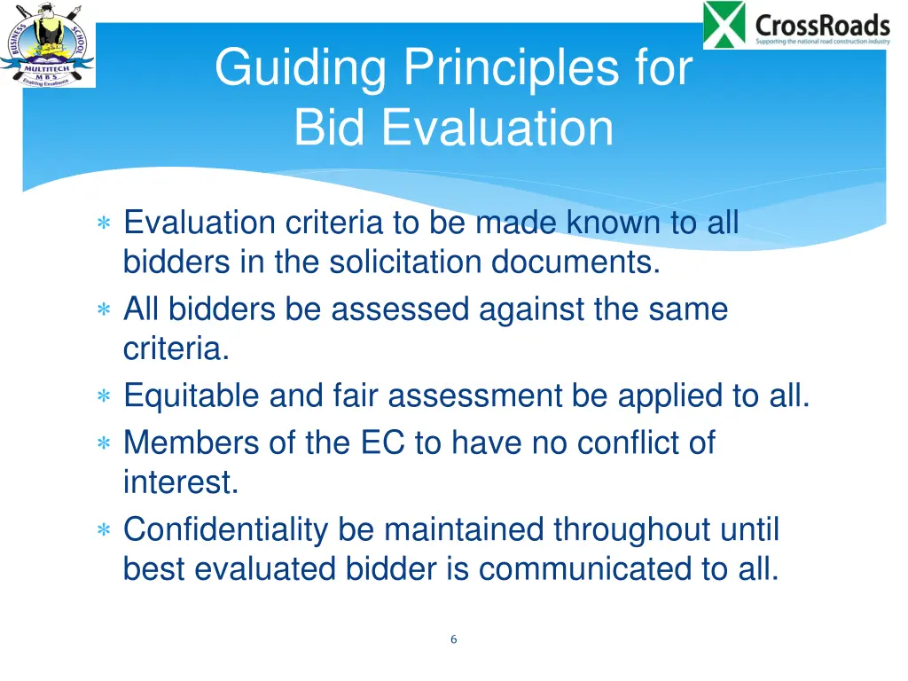 guiding principles for bid evaluation