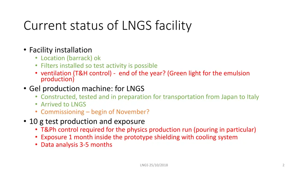current status of lngs facility