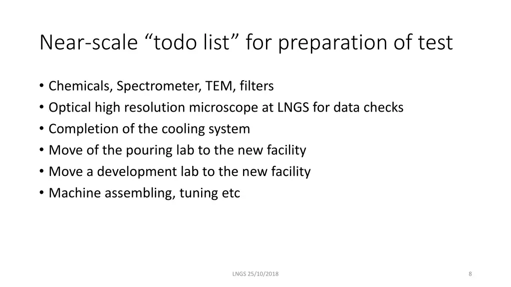 near scale todo list for preparation of test