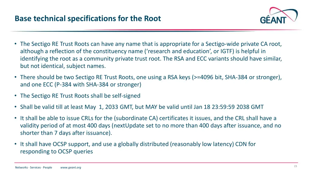 base technical specifications for the root
