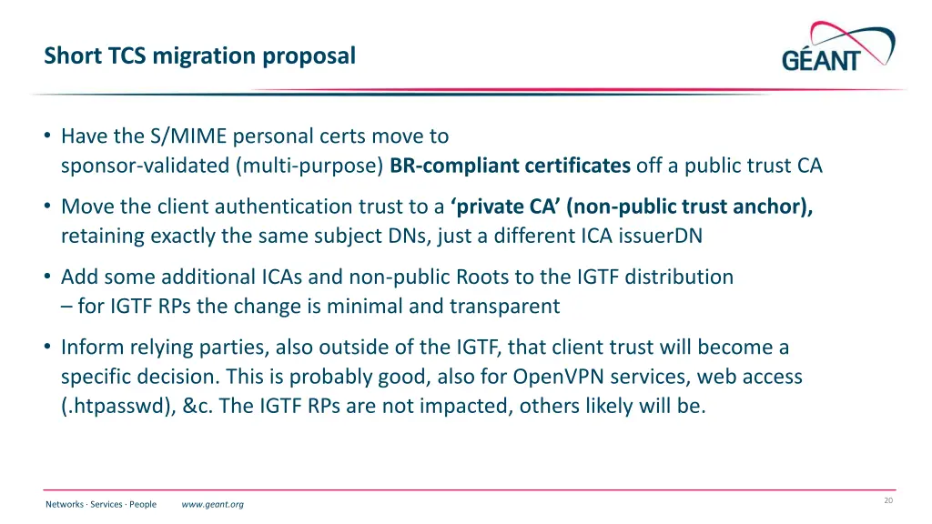 short tcs migration proposal