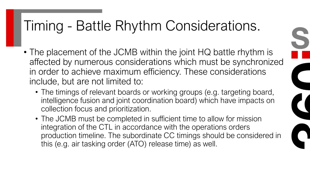 timing battle rhythm considerations