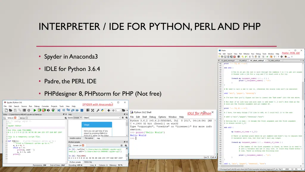 interpreter ide for python perl and php