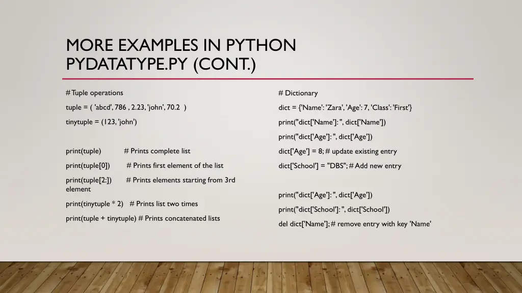more examples in python pydatatype py cont