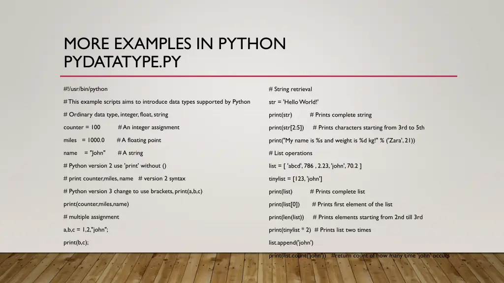 more examples in python pydatatype py