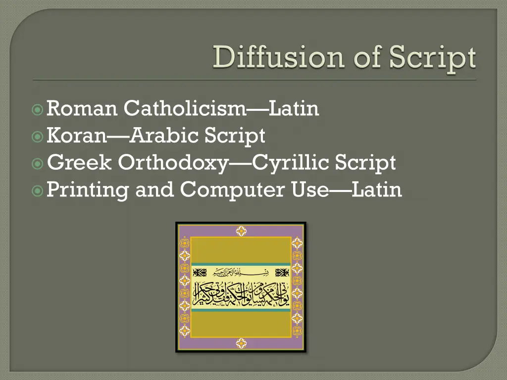 roman catholicism latin koran arabic script greek
