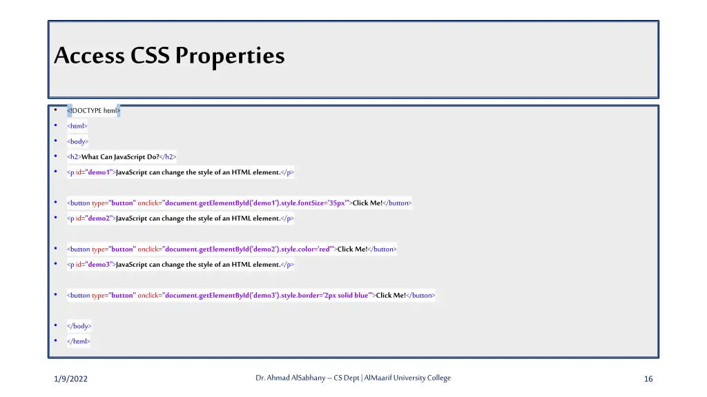 access css properties