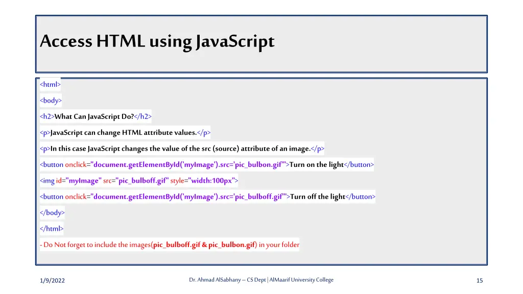access html using javascript