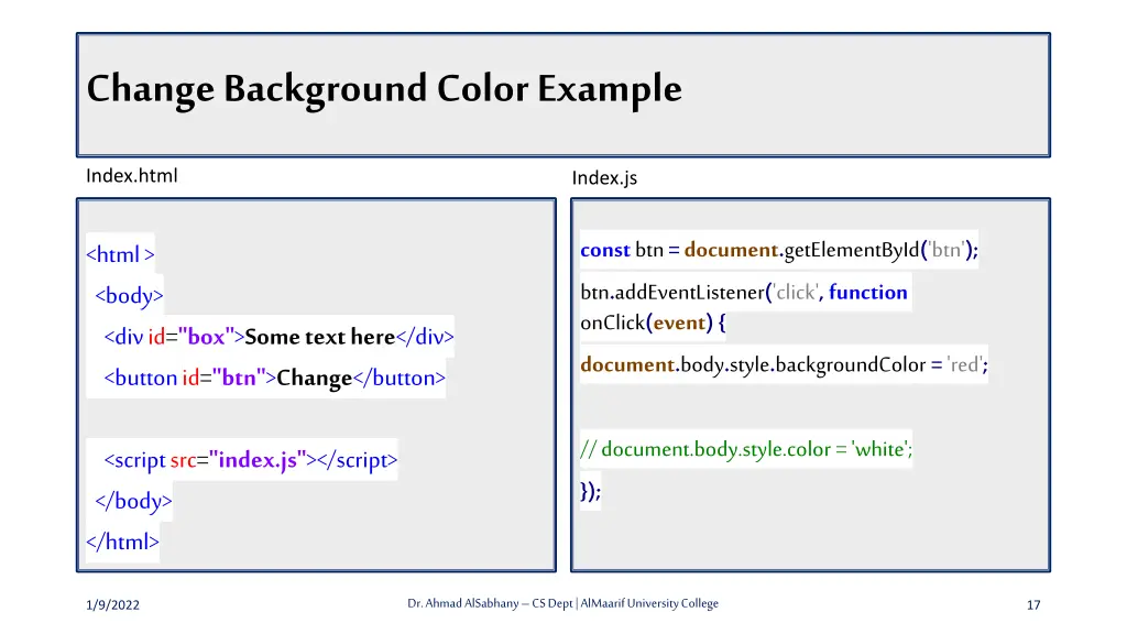 change background color example