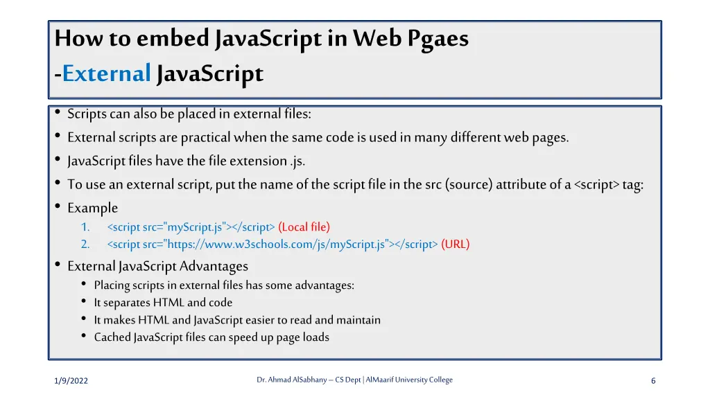 how to embed javascript in web pgaes external