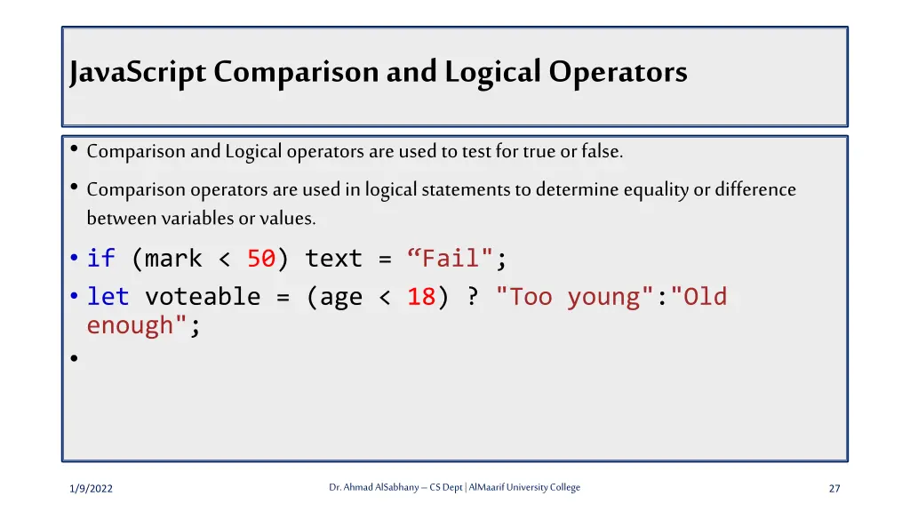 javascript comparison and logical operators