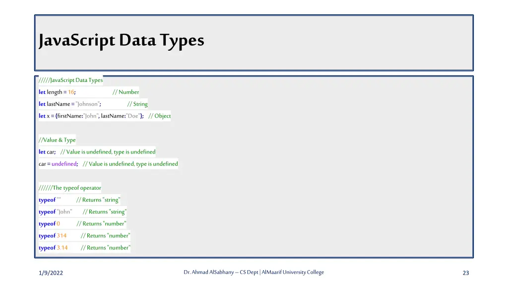 javascript data types