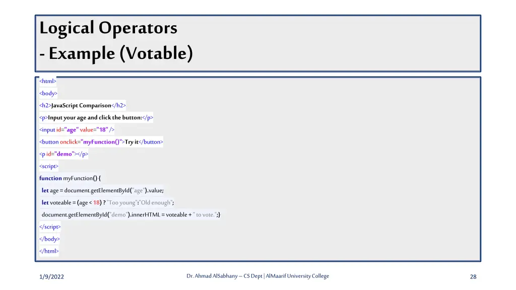 logical operators example votable