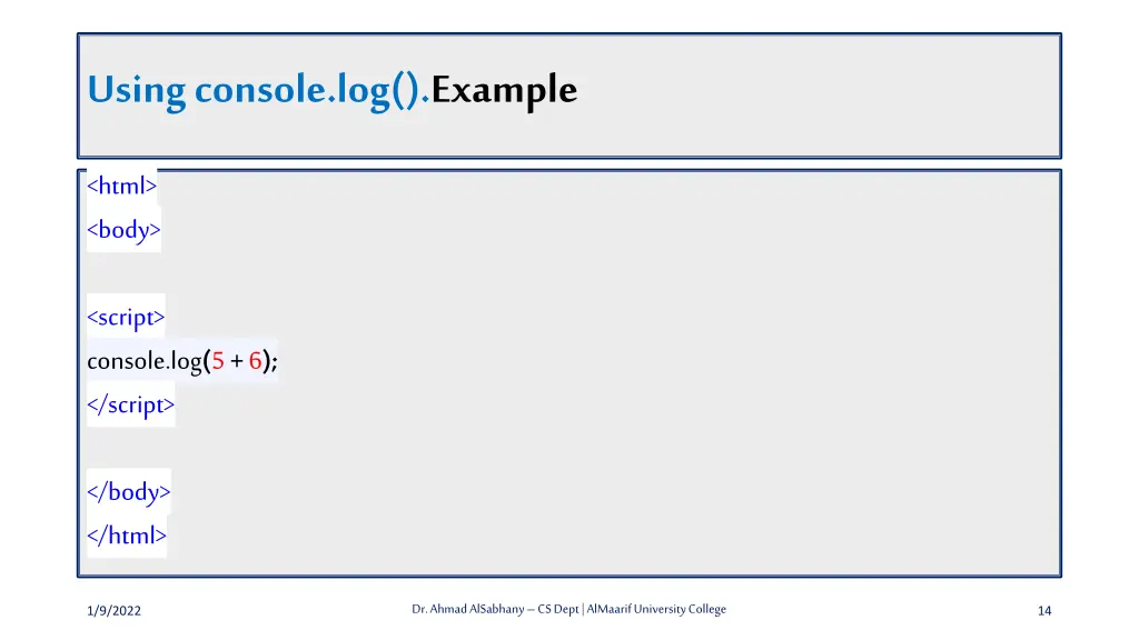using console log example