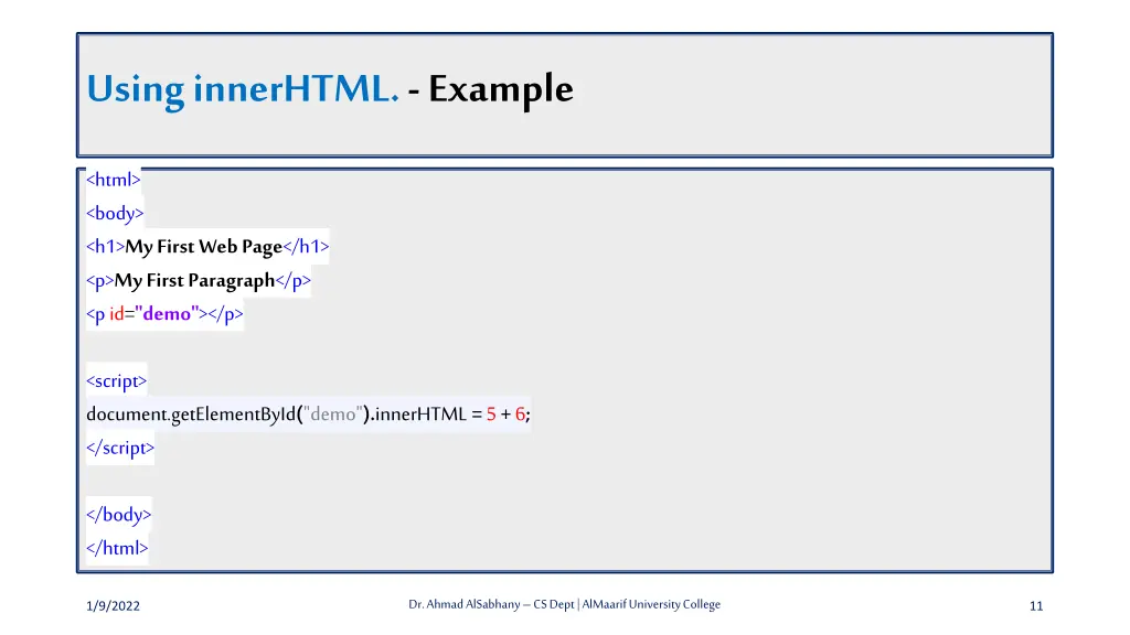 using innerhtml example