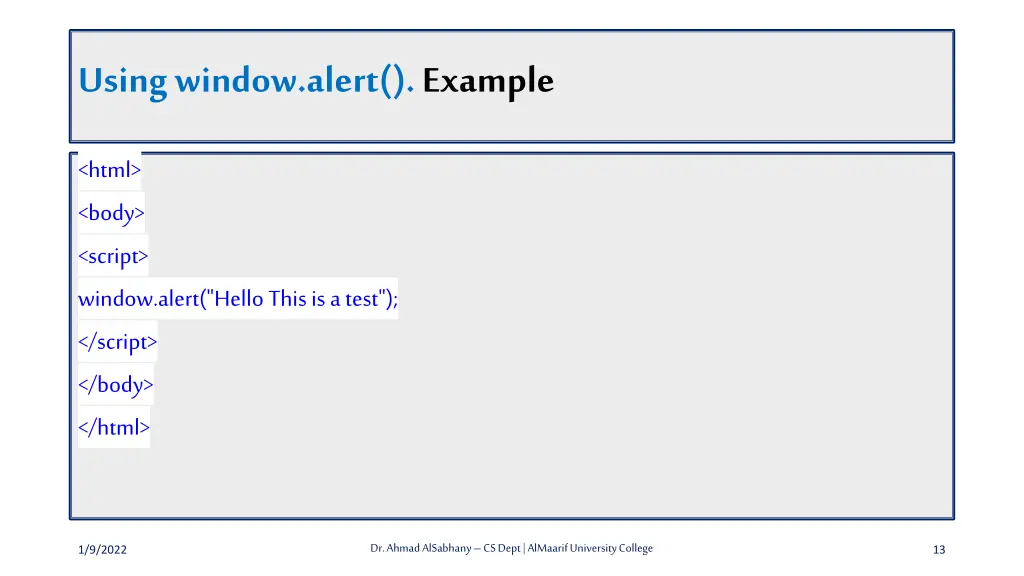 using window alert example