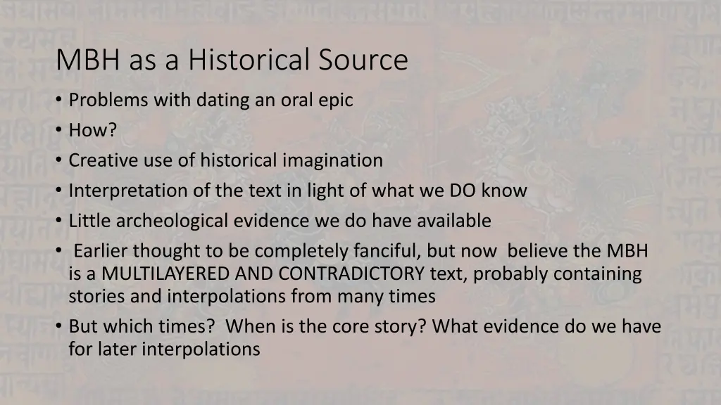 mbh as a historical source problems with dating