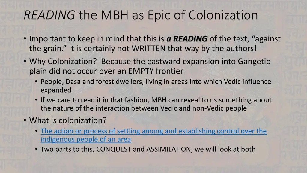reading the mbh as epic of colonization