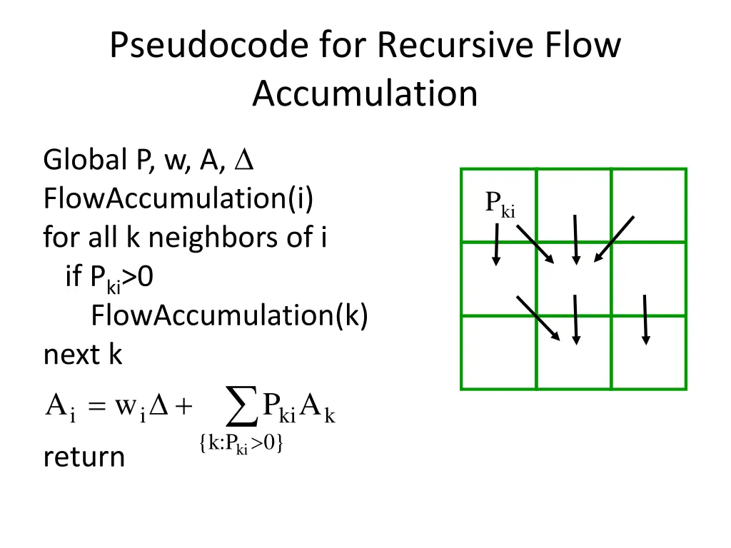 pseudocode for recursive flow accumulation