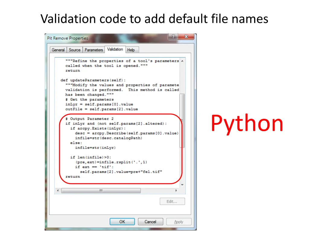 validation code to add default file names