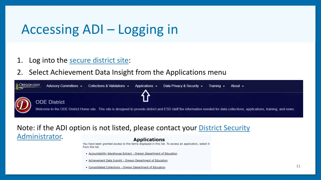 accessing adi logging in