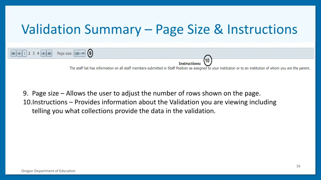 validation summary page size instructions