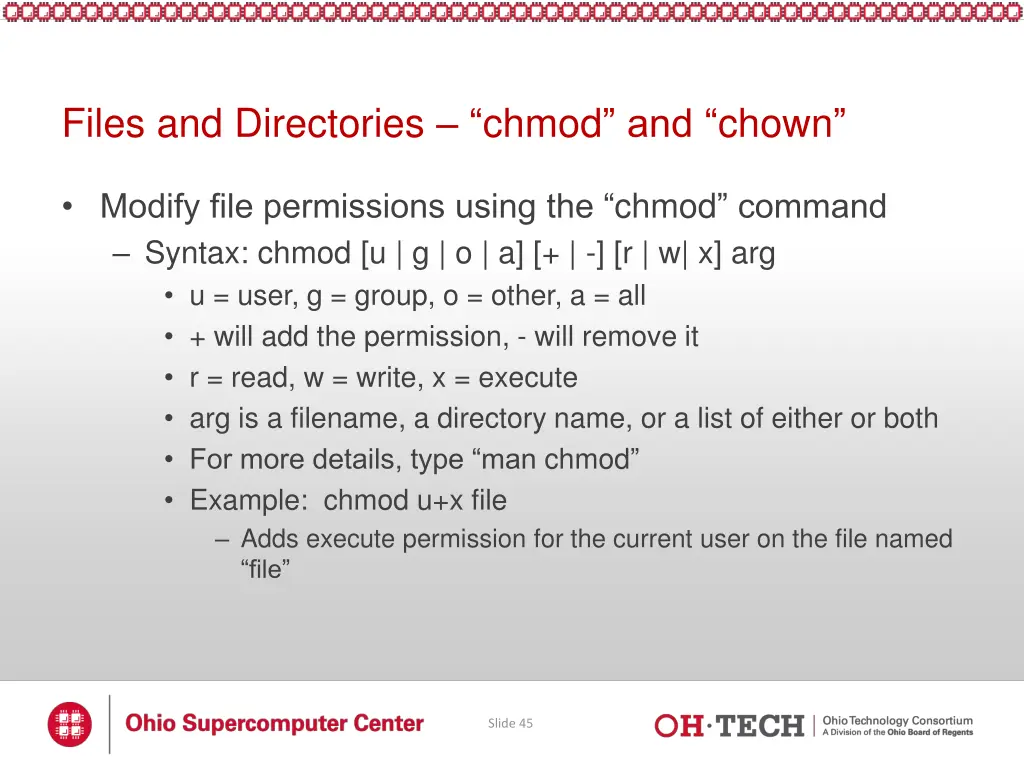 files and directories chmod and chown
