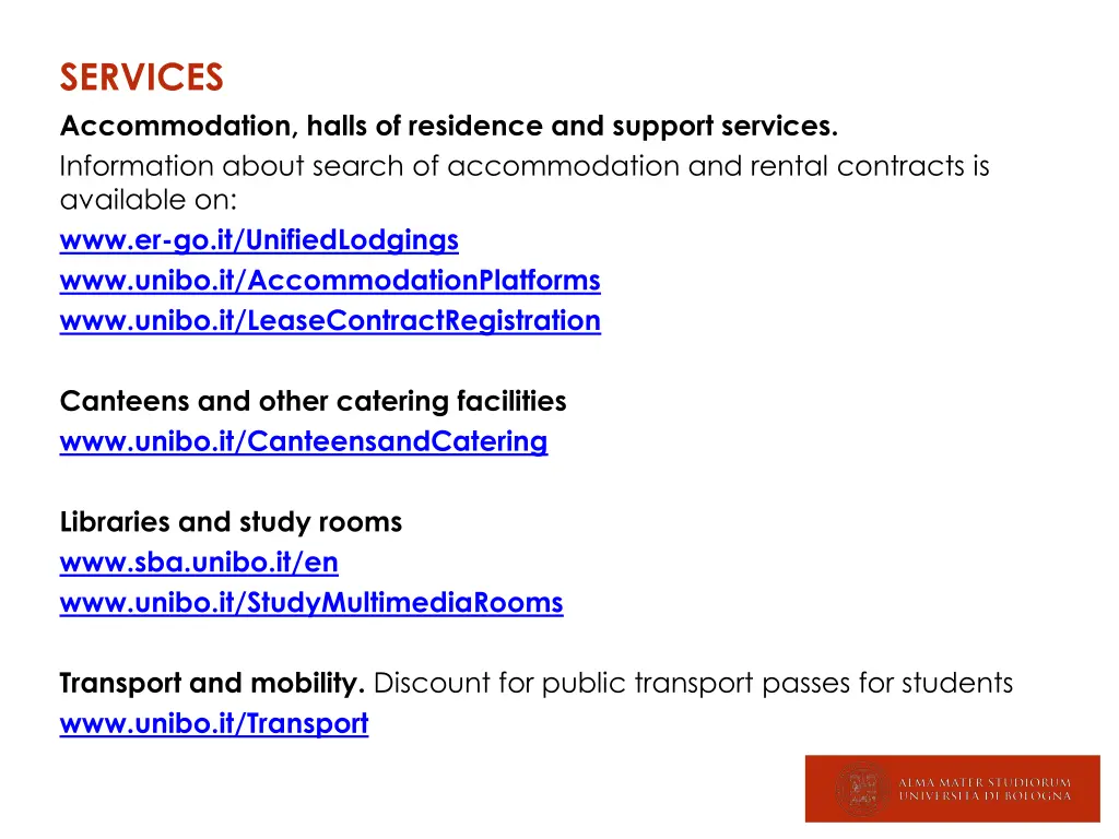 services accommodation halls of residence