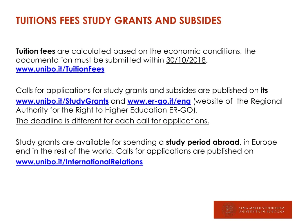 tuitions fees study grants and subsides