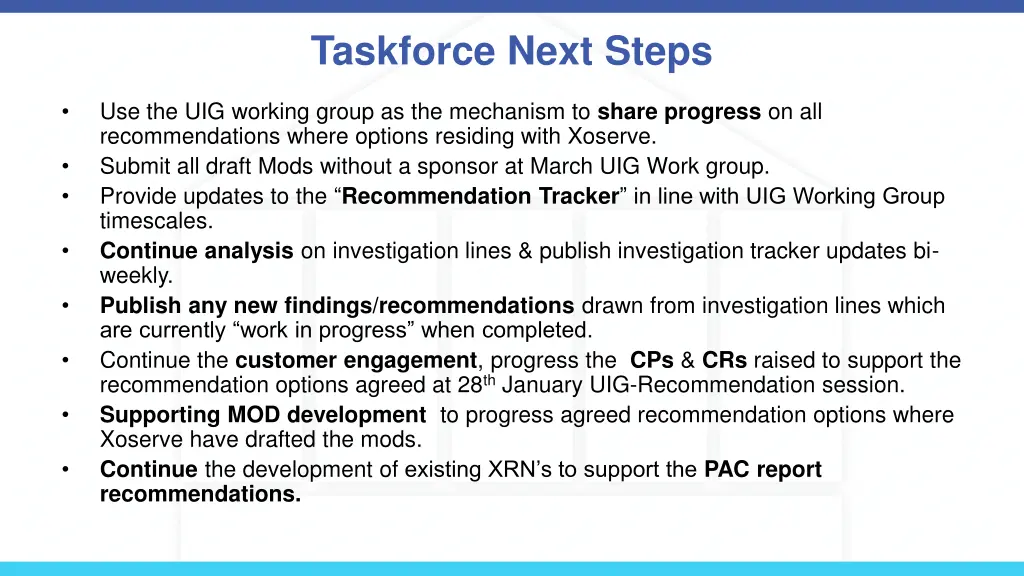 taskforce next steps