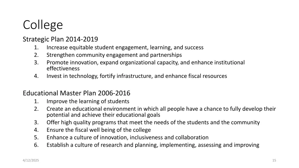 college strategic plan 2014 2019 1 increase