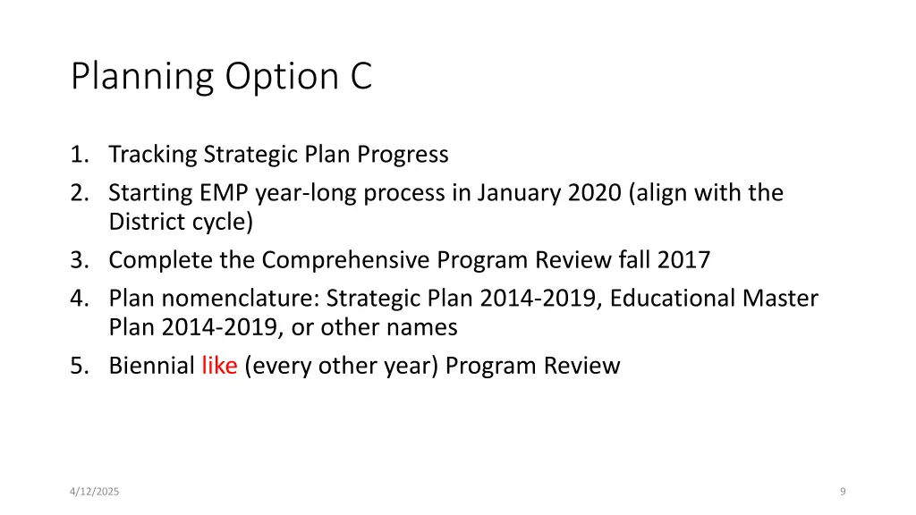 planning option c