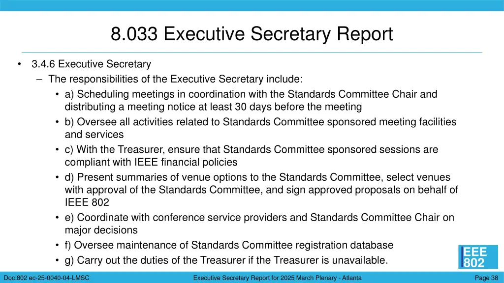 8 033 executive secretary report