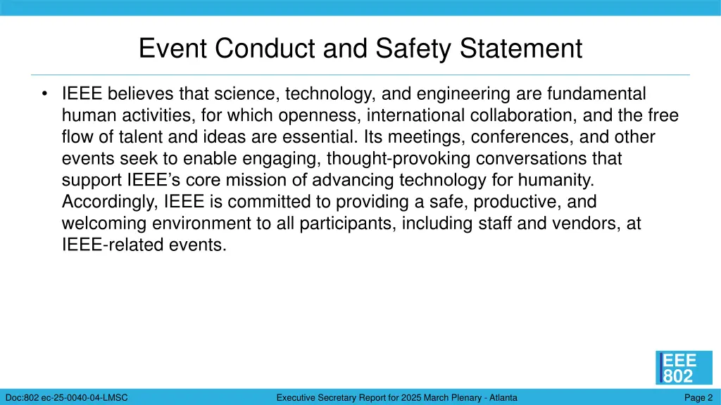 event conduct and safety statement