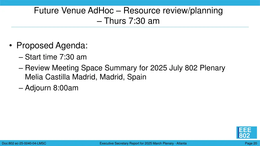 future venue adhoc resource review planning thurs