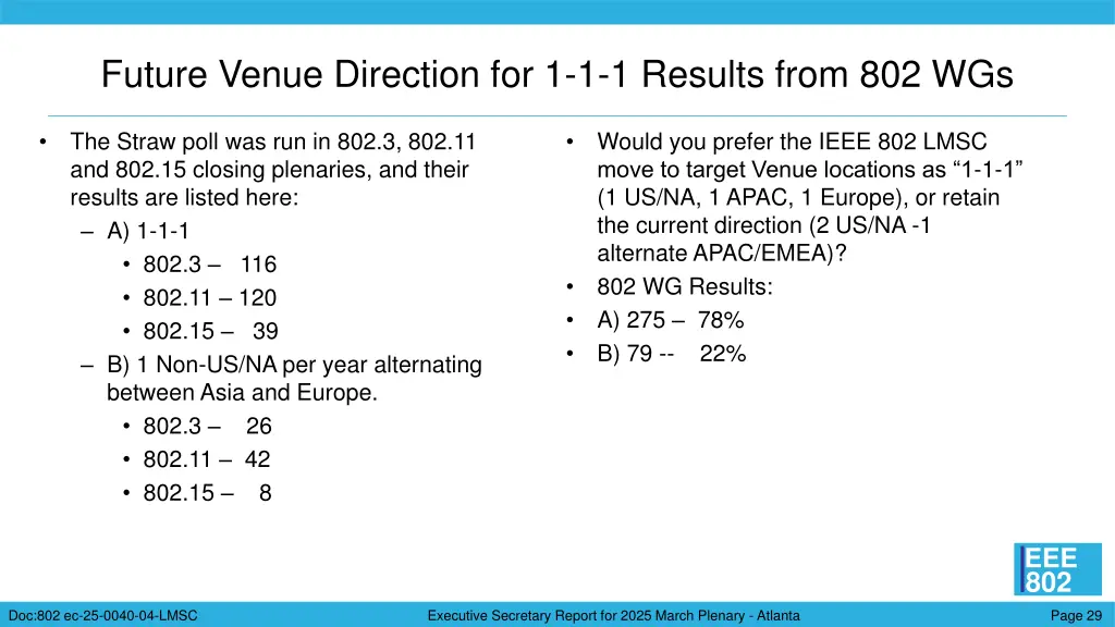 future venue direction for 1 1 1 results from