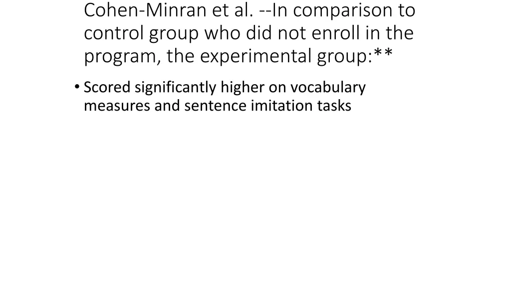 cohen minran et al in comparison to control group