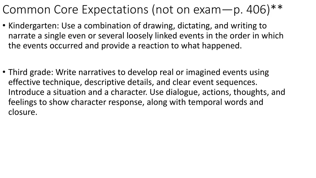 common core expectations not on exam