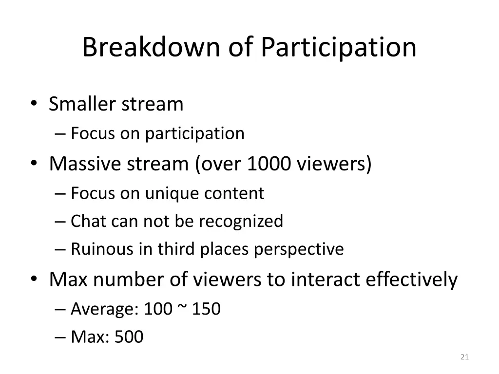 breakdown of participation
