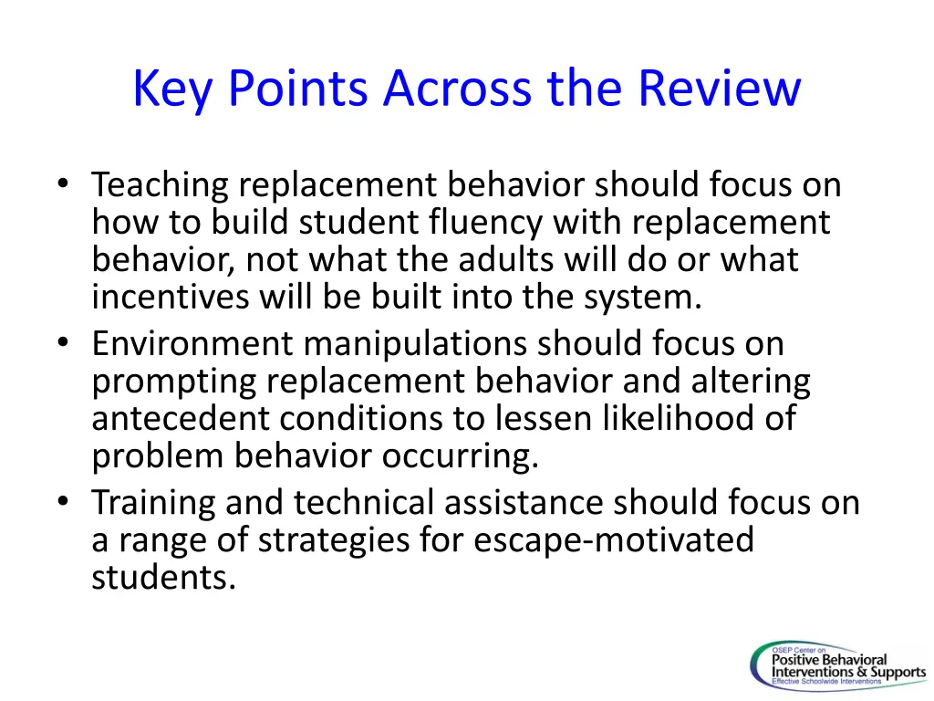 key points across the review 1
