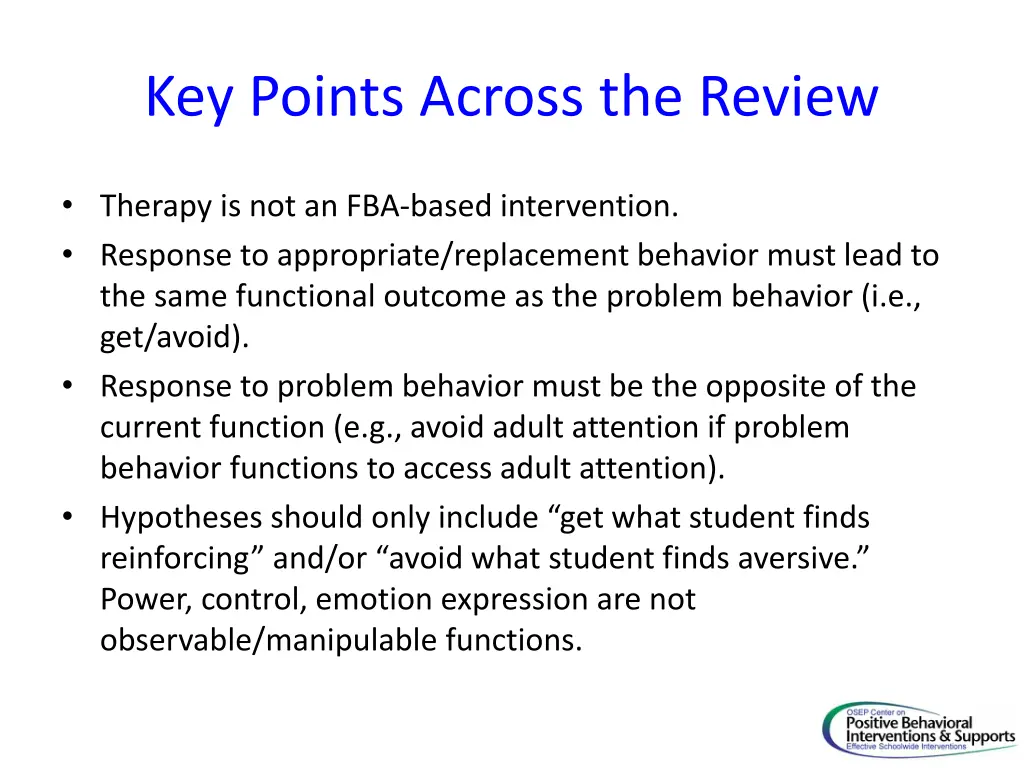 key points across the review