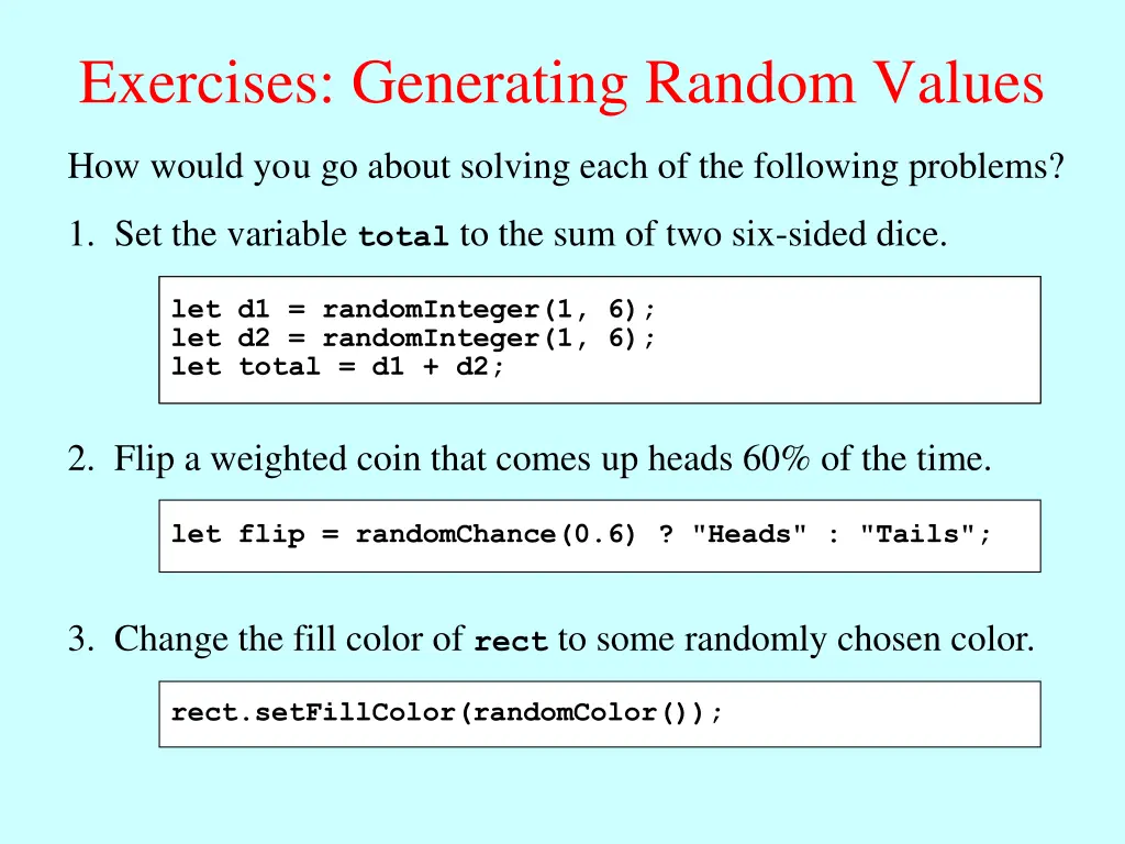 exercises generating random values
