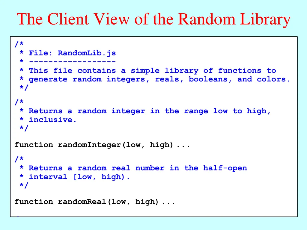 the client view of the random library