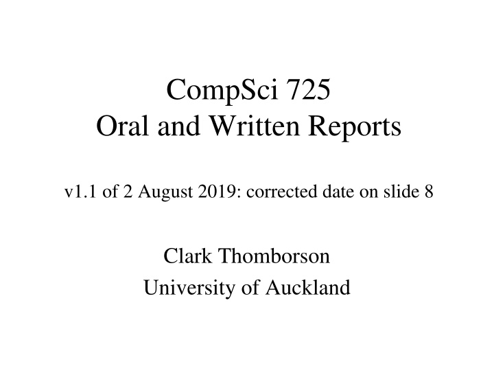 compsci 725 oral and written reports