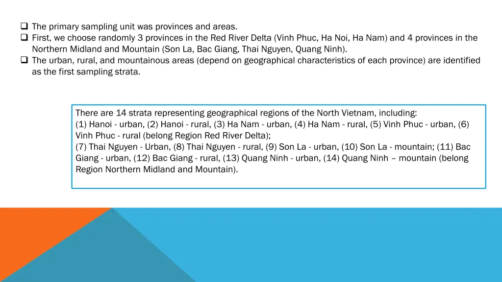the primary sampling unit was provinces and areas