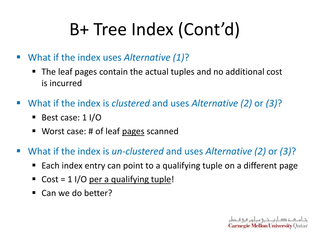 b tree index cont d