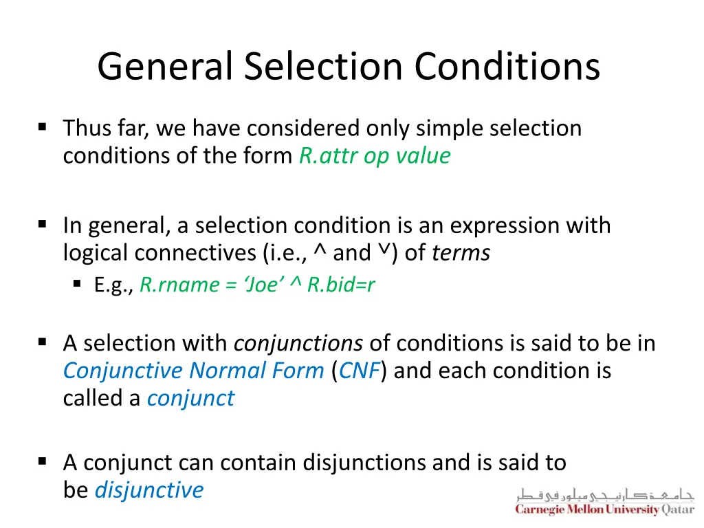 general selection conditions