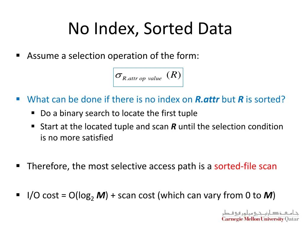 no index sorted data
