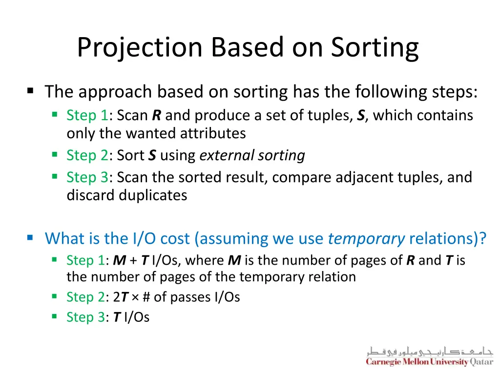 projection based on sorting