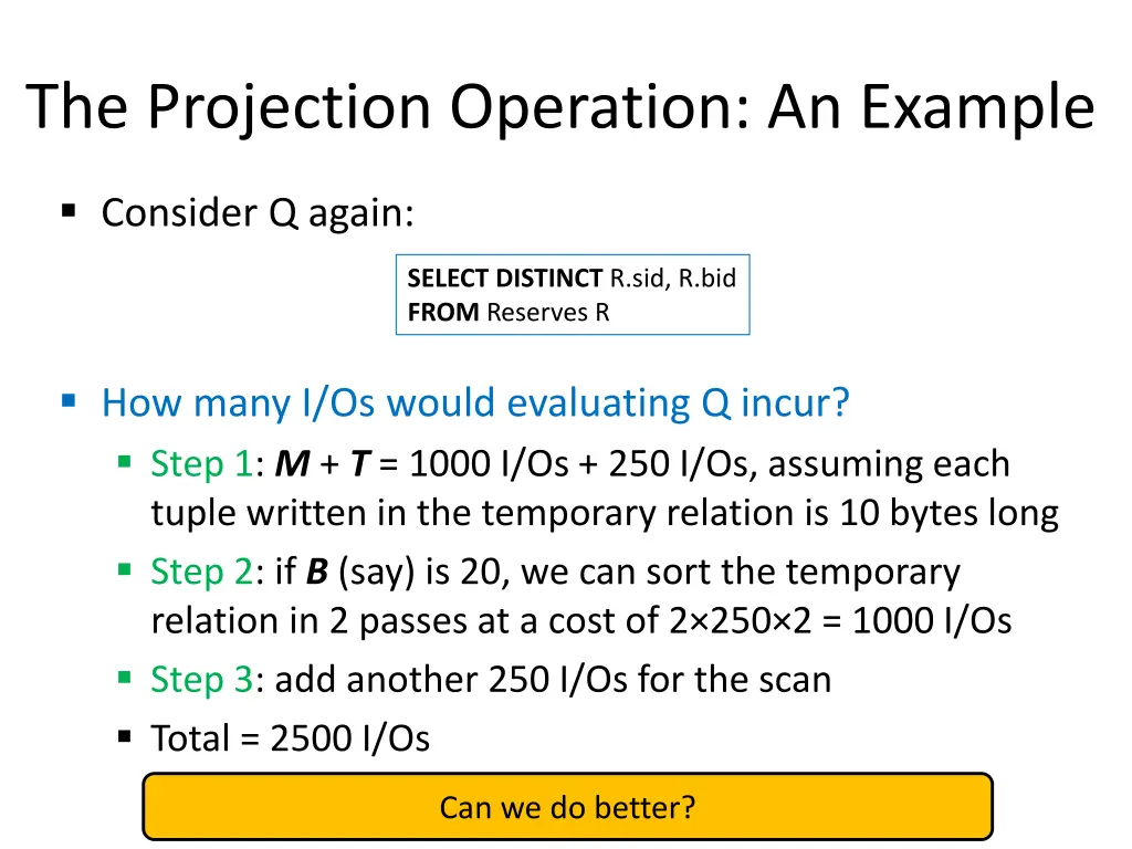 the projection operation an example